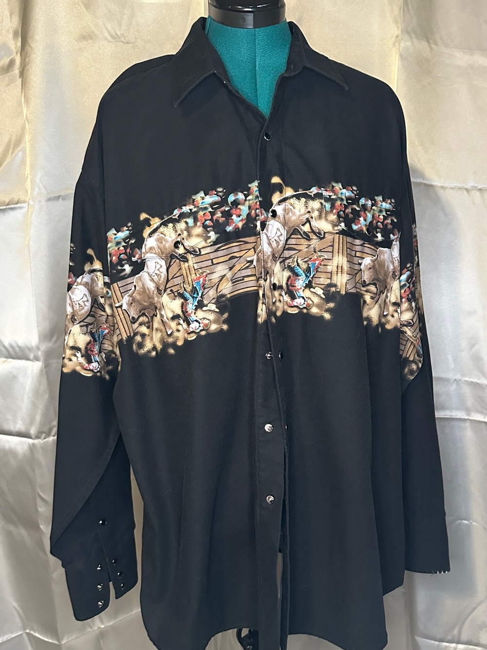VNTG & RARE Panhandle Slim Men’s long sleeve Bull Riding Design Size XL